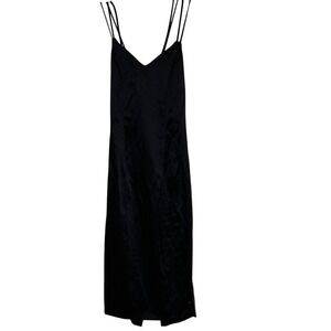 Lux LA Womens Black Satin Slip Dress Double Spaghetti Straps Size Medium LBD